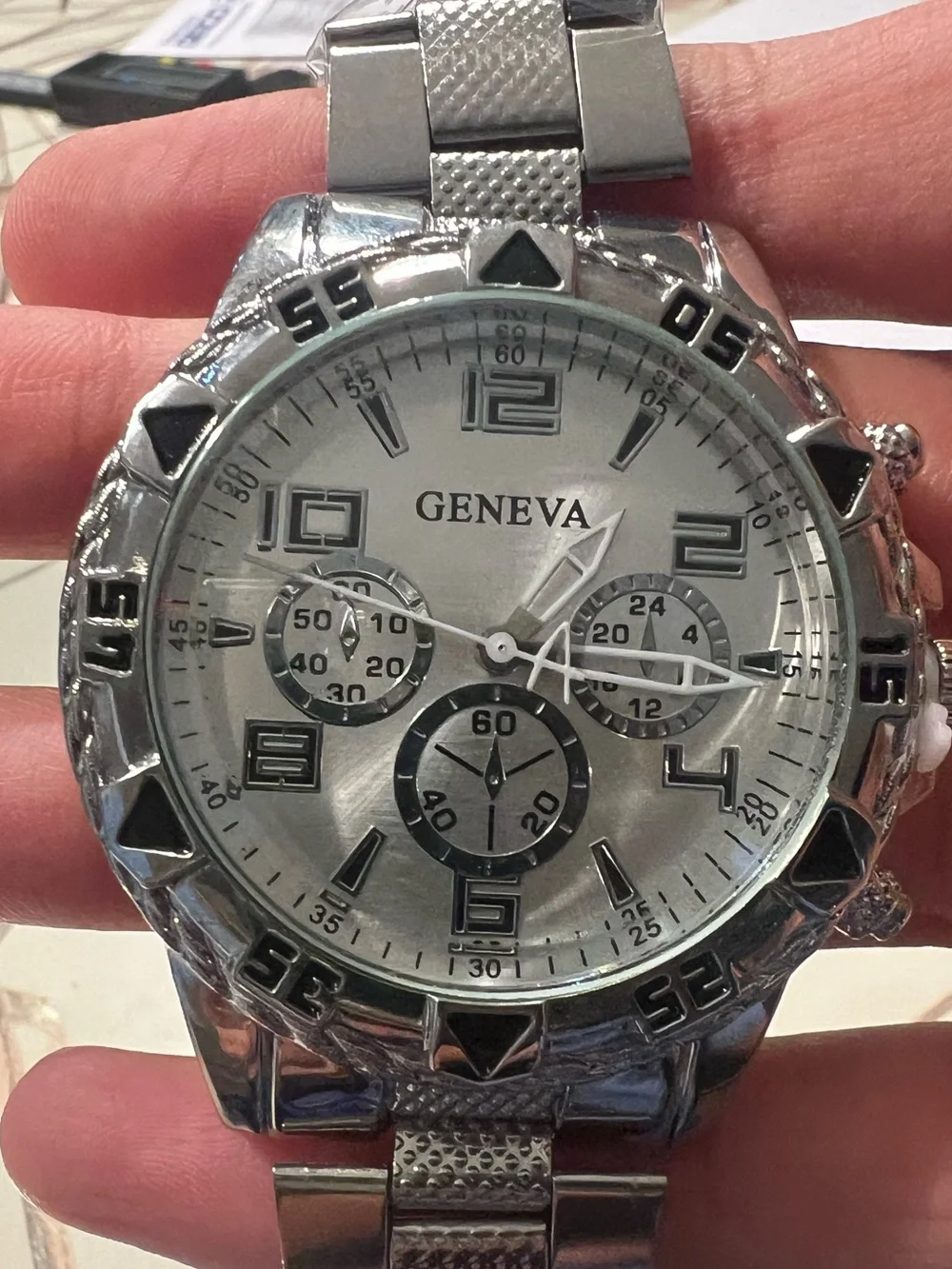 Geneva Silver Men's Chronograph Bracelet Watch